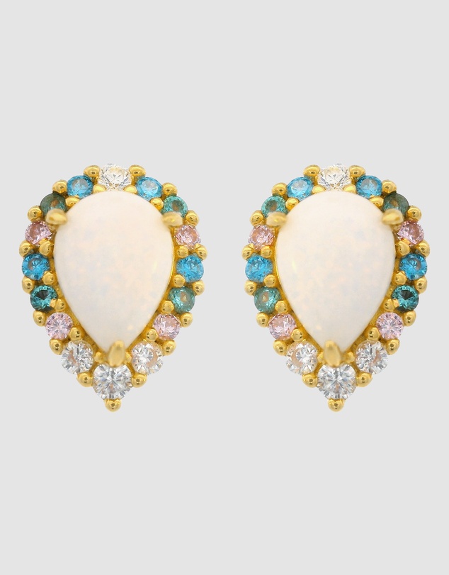 Georgini - GEORGINI WISTERIA CREATED OPAL FLORIBUNDA STUD EARRINGS GOLD