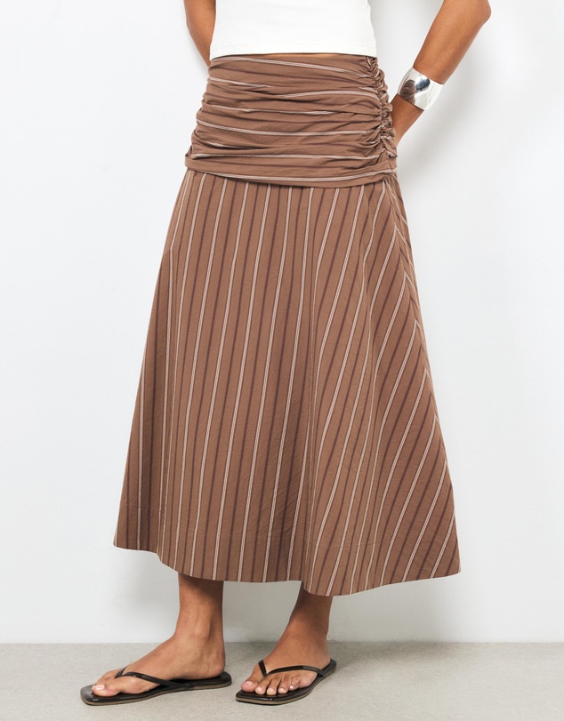 AERE - Sara Stripe Poplin Midi Skirt