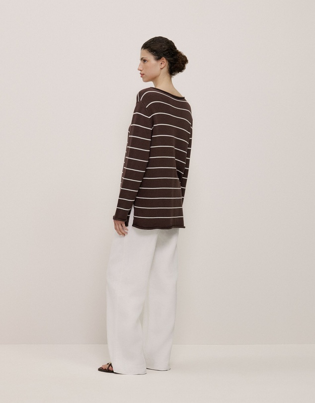 Trenery - Cotton Stripe Knit Tunic in Coffee