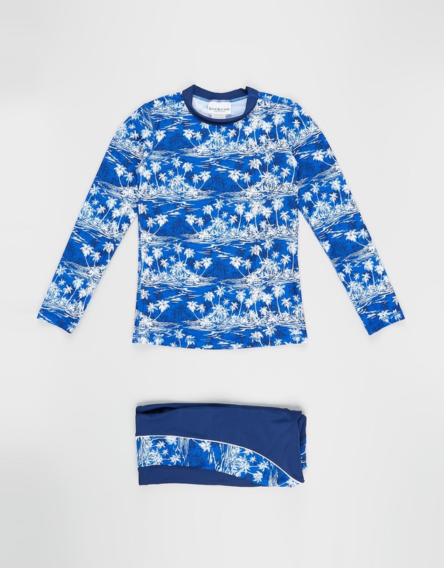 Bluesalt Beachwear - Hawaiian Palms Long Sleeve Rash Top and Matching Jammer Pant Set