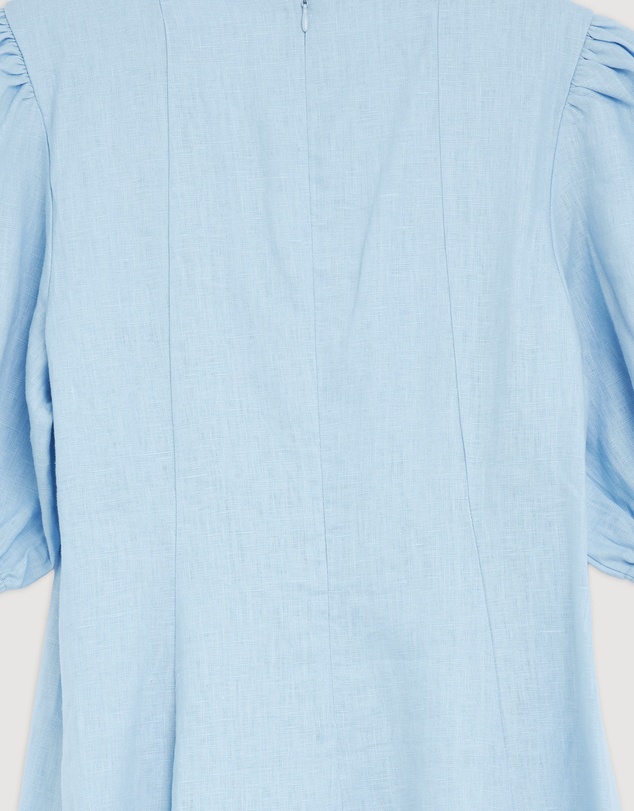 Revibe - Repaired AERE Portia Linen Puff Sleeve Midi Dress - AU 12