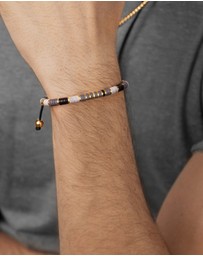 Nialaya Jewellery - Men's Beaded Bracelet with Grey and Gold Disc Beads