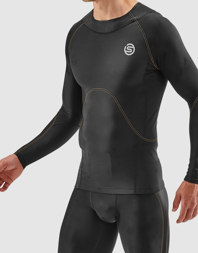 SKINS - SKINS Compression Men's Series-3 Clothing 400 Long Sleeve Top Black/Yellow
