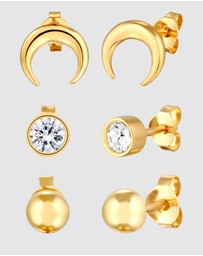 Elli Jewelry - Earrings Stud Set Crystal Crescent 925 Sterling Silver Gold-Plated