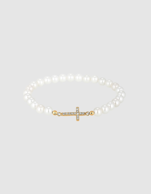 Elli Jewelry - Bracelet with Pearls Cross Crystals 925 Sterling Silver Gold-plated