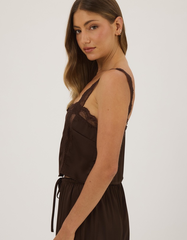 Atmos&Here - Pearl Lace Trim Cami Satin Pyjama Set