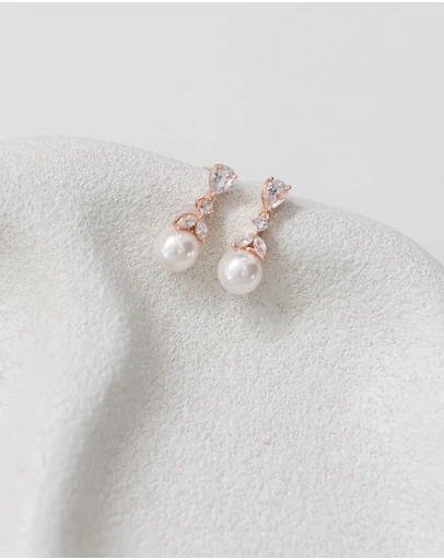 The White Collection - Phoebe - Delicate Rose Gold Pearl Bridal Earrings