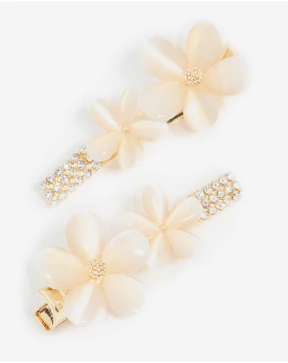 Lovisa - Gold Diamante Pave Double Flower Hair Clips 2-Pack