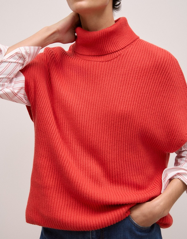 Trenery - Cotton Cashmere Sleeveless High Neck Knit in Spice Red