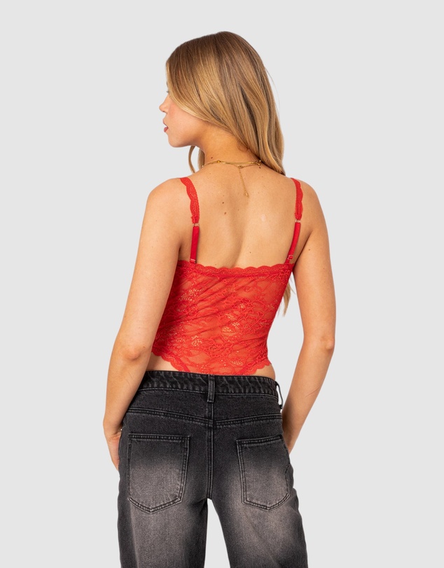 EDIKTED - Maribelle Tie Front Sheer Lace Bodysuit