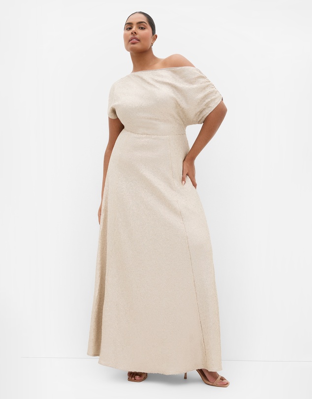 City Chic - Plus size Sequin Off Shoulder Maxi Dress - gold