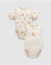 Purebaby - 2 Pack Short Sleeve Ribbed Bodysuit -Babies