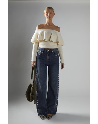 Glamorous - Cream Peplum-Bardot Jumper