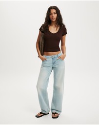 Cotton On - Goldie Rib V Neck Short Sleeve