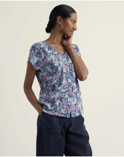Seasalt - Seasalt Cornwall Blue Studio Glass V-neck Jersey Top
