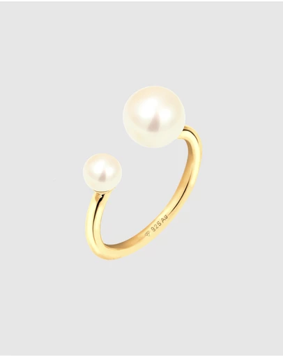 Elli Jewelry - Freshwater Pearl Band Ring in Gold-Plated 925 Silver