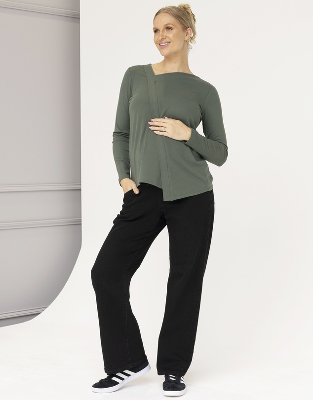 Angel Maternity - Harper Maternity/Nursing Zipper Top in Moss Green