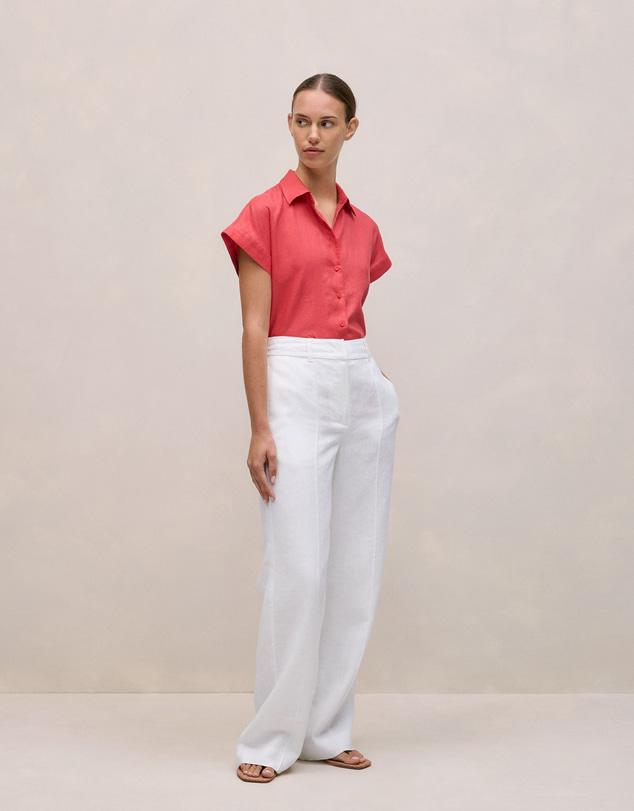Trenery - Linen Cap Sleeve Shirt in Crimson