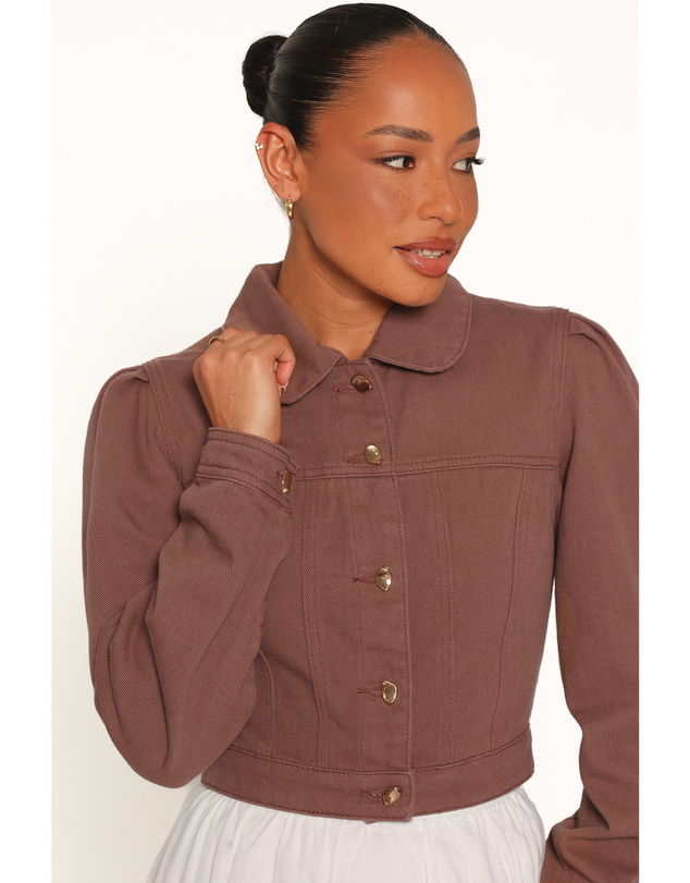 Petal & Pup - Faven Cropped Denim Jacket - Chocolate Brown