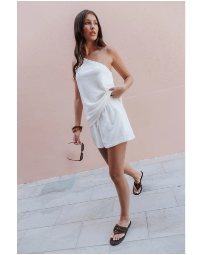 Petal & Pup - Ayden One Shoulder Short Set - White