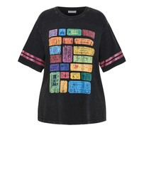 City Chic - Plus size Oversized Tickets Tee - black acid wash