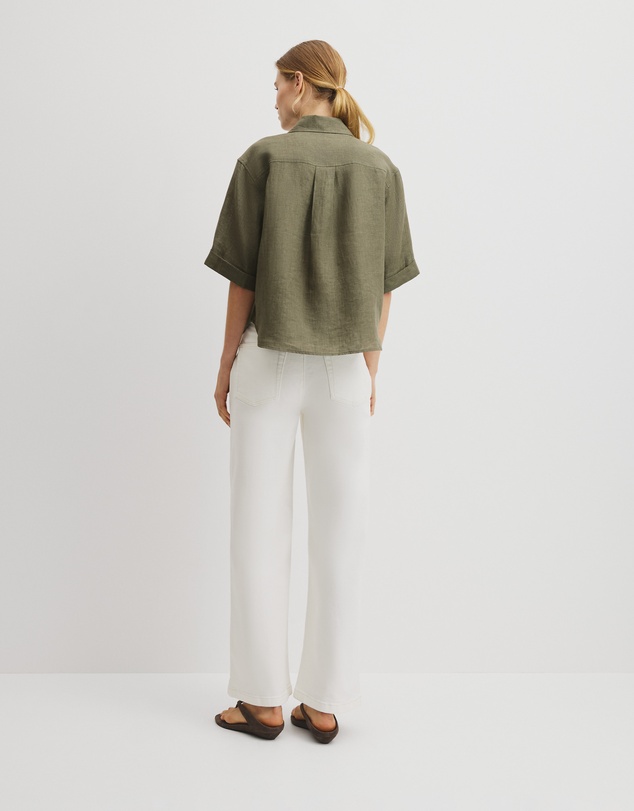 Country Road - Short Sleeve Crop Linen Shirt