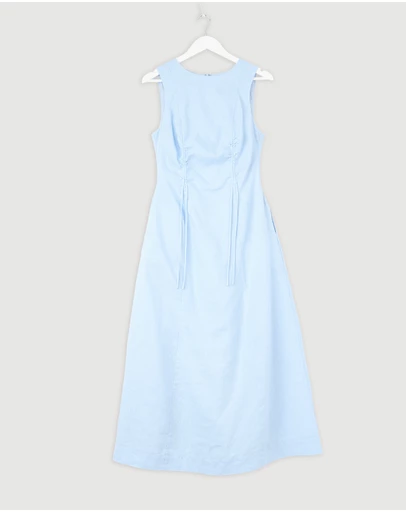 Revibe - Repaired Minima Esenciales Reyna Gathered Linen Midi Dress - AU 10