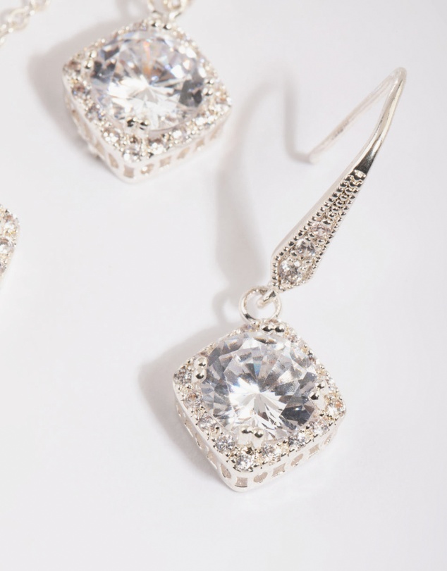 Lovisa - Silver Square Cut Cubic Zirconia Necklace & Earrings Set
