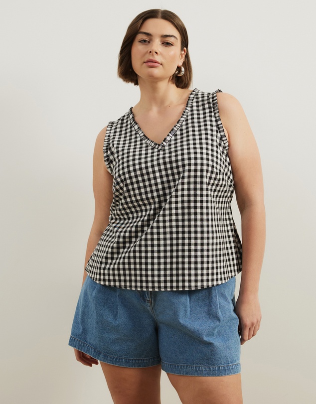 Atmos&Here Curvy - Lydia Gingham Tie Back Top