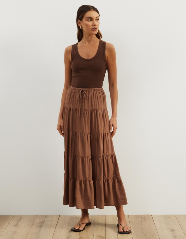 Atmos&Here - Elenora Linen Blend Tier Maxi Skirt
