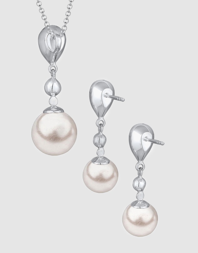 Elli Jewelry - Jewelry Set with Pearls Zirconia 925 Sterling Silver