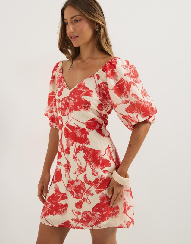 Atmos&Here - Kora Puff Sleeve Cotton Poplin Mini Dress