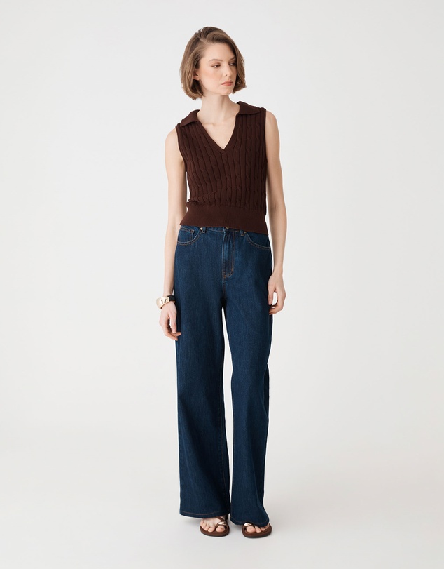 Forcast - Erin Collared Cable Knit Top