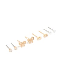 Lovisa - Waterproof Gold Plated Stainless Steel Cubic Zirconia & Pearl Stud Earrings 4-Pack