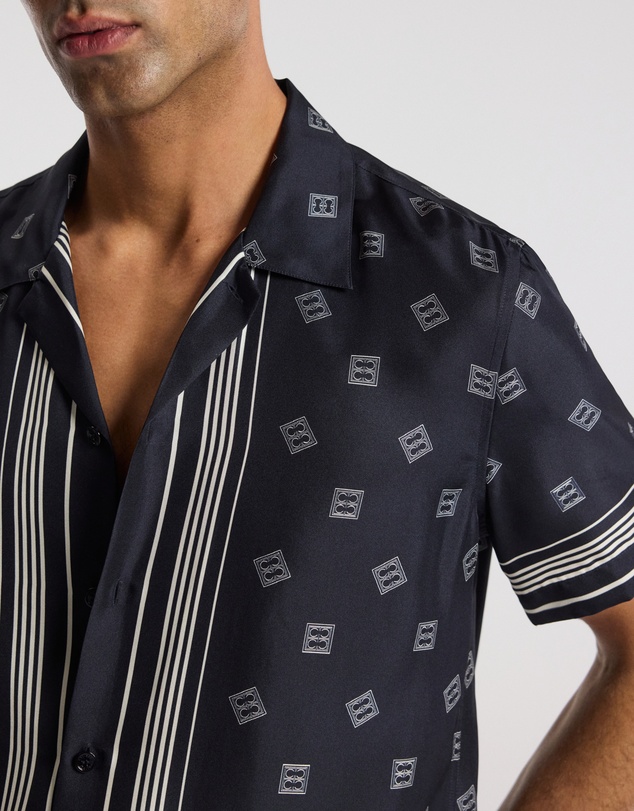 Calibre - Monogram Scarf Silk Shirt Navy