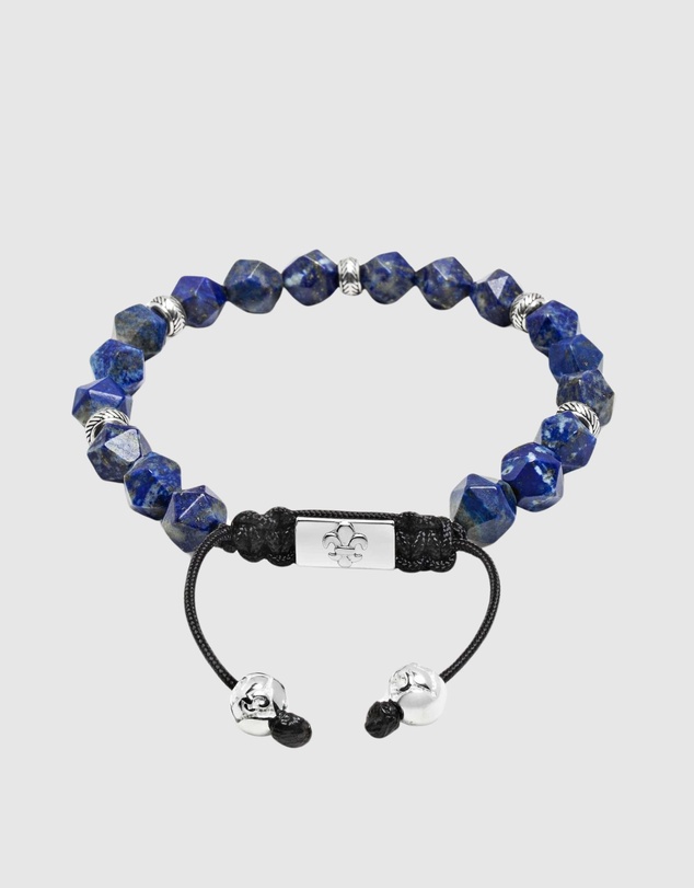 Nialaya Jewellery - Men's Sterling Silver Faceted Beaded Bracelet with Lapis Lazuli
