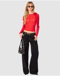 EDIKTED - Larose Sheer Mesh Flower Pin Top