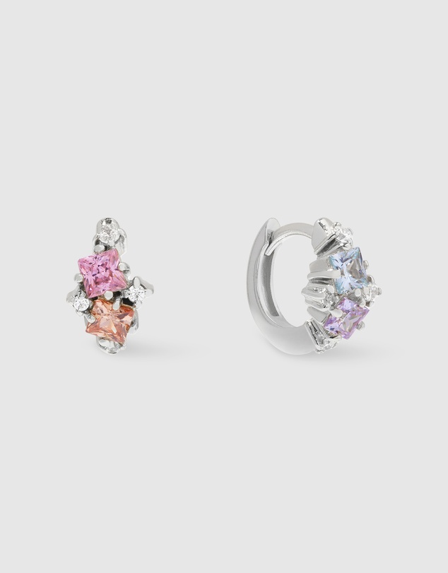 Wanderlust + Co - Rainbow Gem Silver 7mm Baby Huggie Earrings