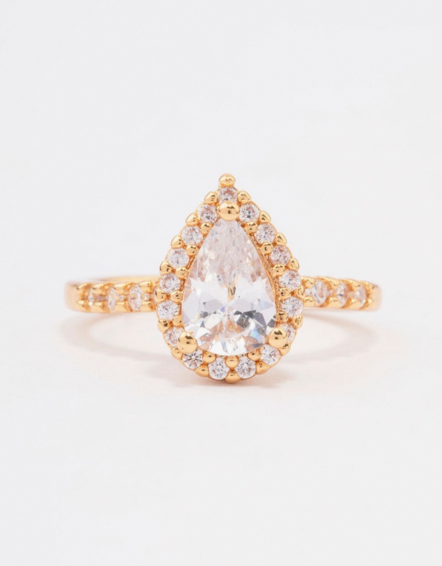 Lovisa - Gold Plated Classic Pear Cubic Zirconia Engagement Ring