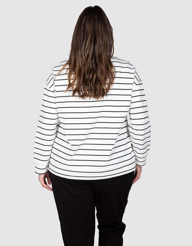 Love Your Wardrobe - LYW & Co Stripe Embroidered Sweat Top