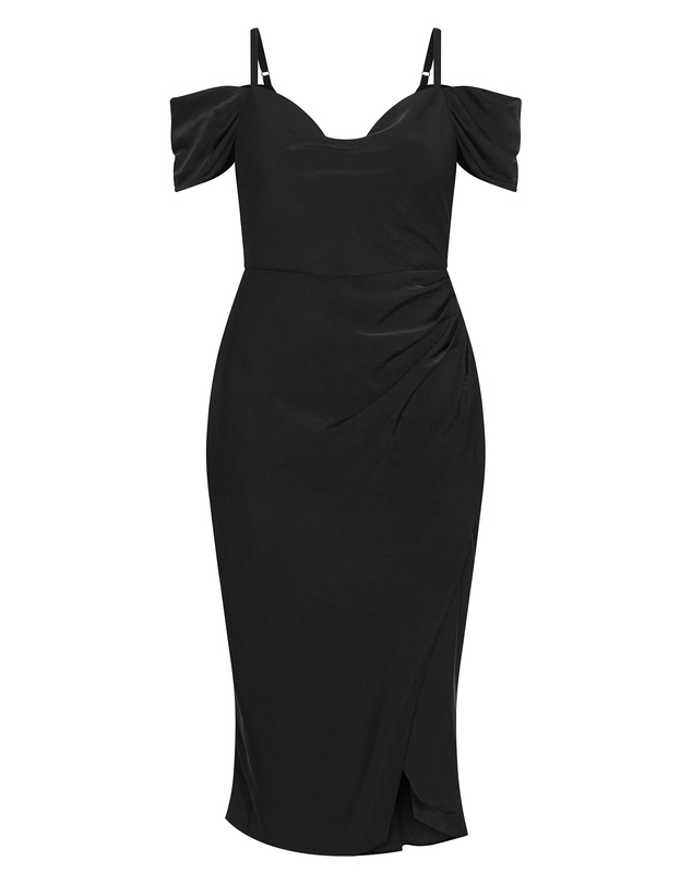 City Chic - Plus size Marisa Cold Shoulder Midi Dress - black