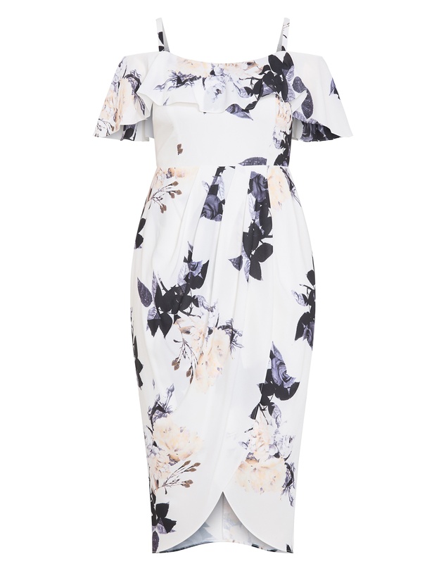 City Chic - Floral Drape Midi Dress