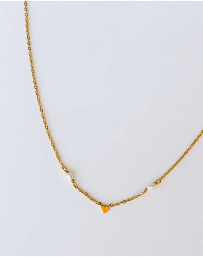 SAINT VALENTINE - Heart & Pearl Necklace - Gold