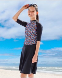 Modest Mermaid - Girls Floral 3/4 Swim Top SPF50+