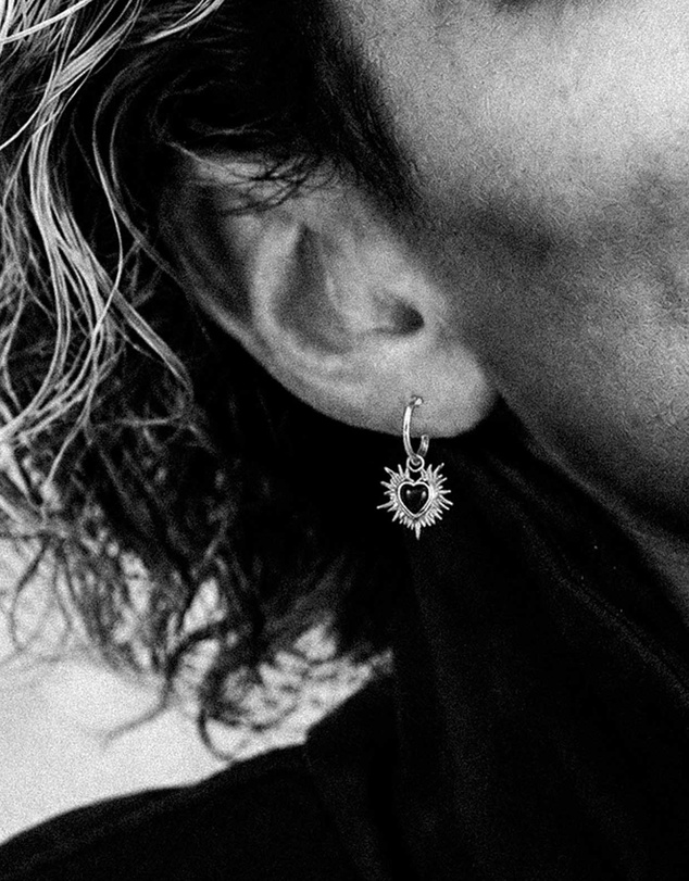 Haze & Glory - ICONIC EXCLUSIVE - Flaming Heart Charm Earring in Oxidized 925 Silver