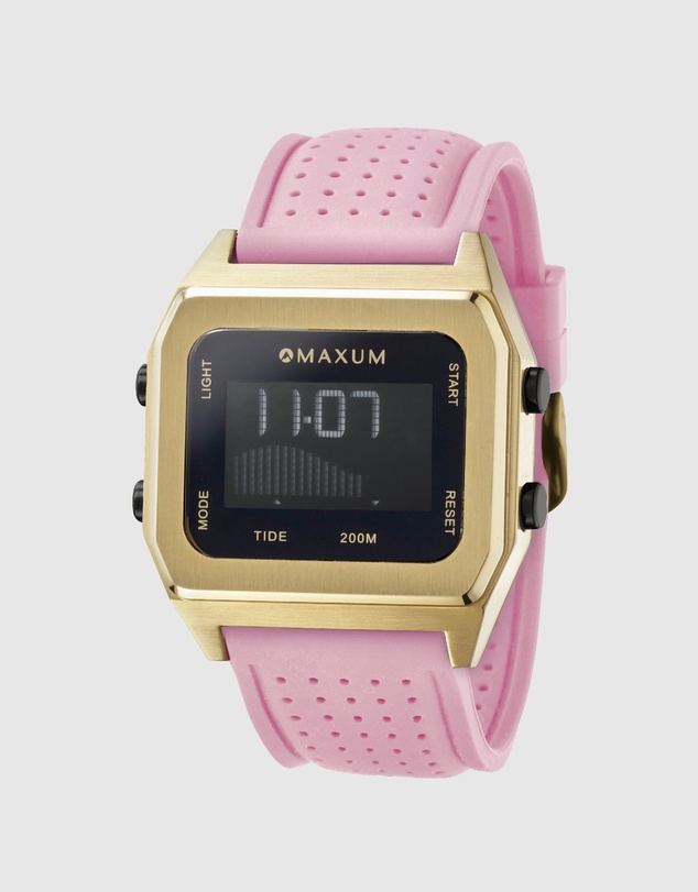 Maxum - Raglan Tide Watch – Gold Case, Black Dial & Pink Silicone Strap