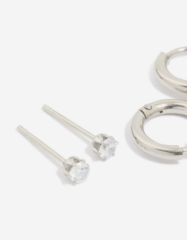 Lovisa - Waterproof Stainless Steel Cubic Zirconia Stacking Earrings 4-Pack