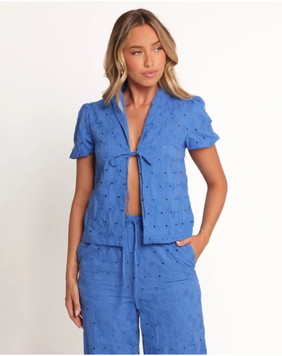 Petal & Pup - Ksenia Embroidered Tie Top - Cobalt