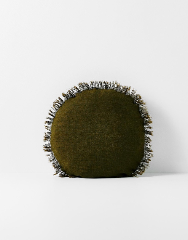 Aura Home - Vintage Linen Fringe Small Round Cushion