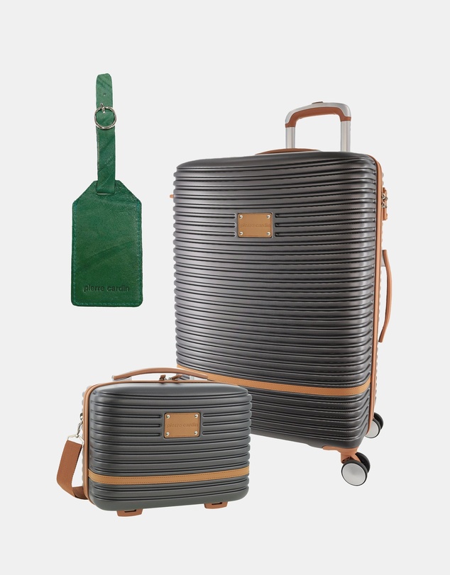 Pierre Cardin - Pierre Cardin Classique Medium Hard Shell with Mini Beauty Case Set + Leather Tag